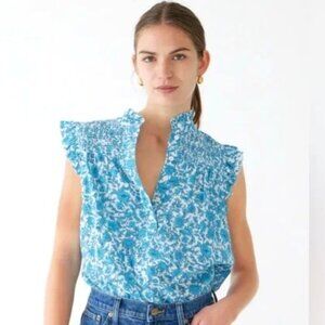 JCREW Garden soft gauze top in blue blooms block print cotton XL sleeveless